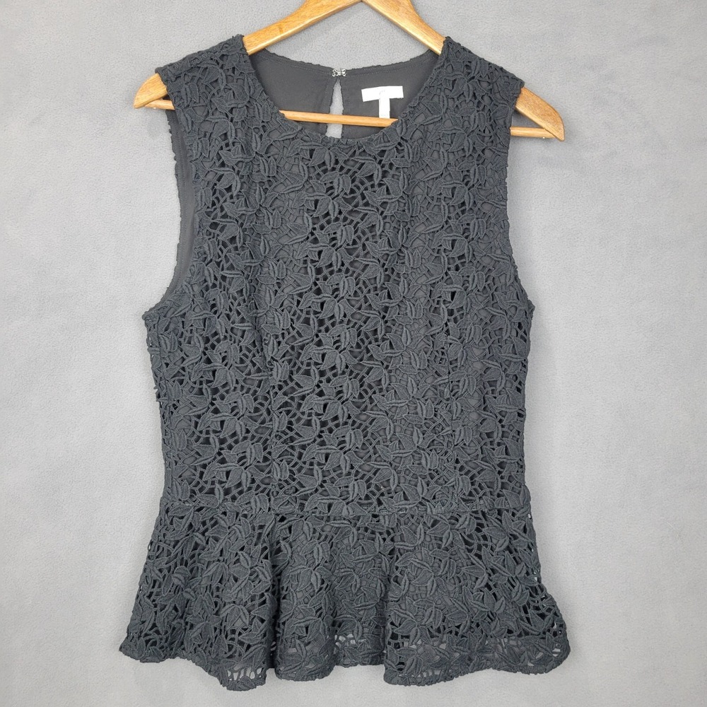 Joie Lace Shian Tank Top Women's Large Black 100% Cotton Lined Side Zip Pullover